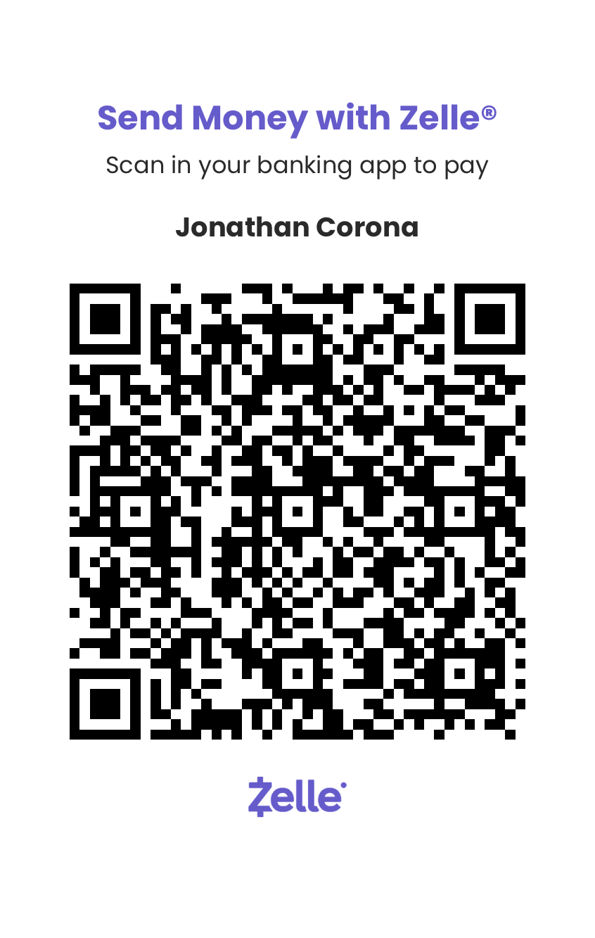 Zelle payment QR code for Jonathan Corona. Scan in your banking app.